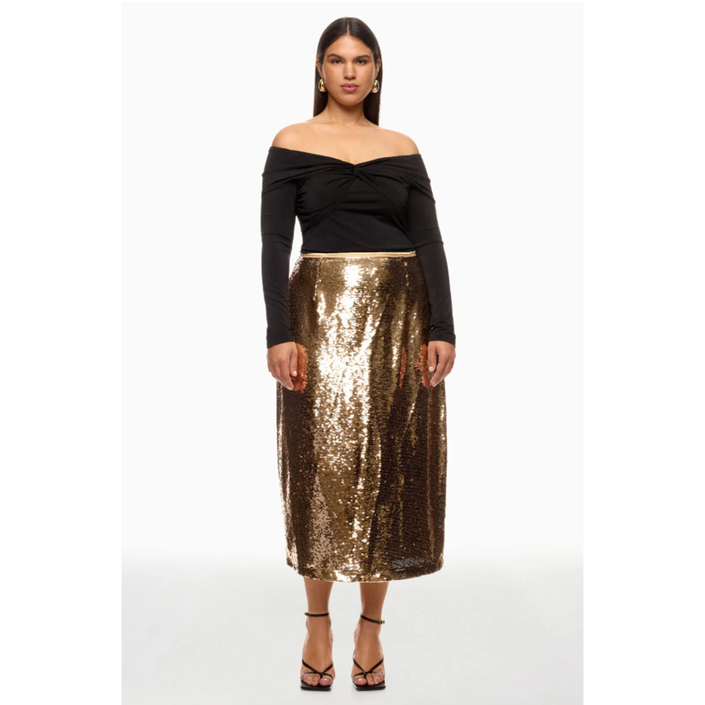 MARIE OLIVER NWT Wray Midi Skirt in Gold Sequin // 2 - Picture 15 of 15